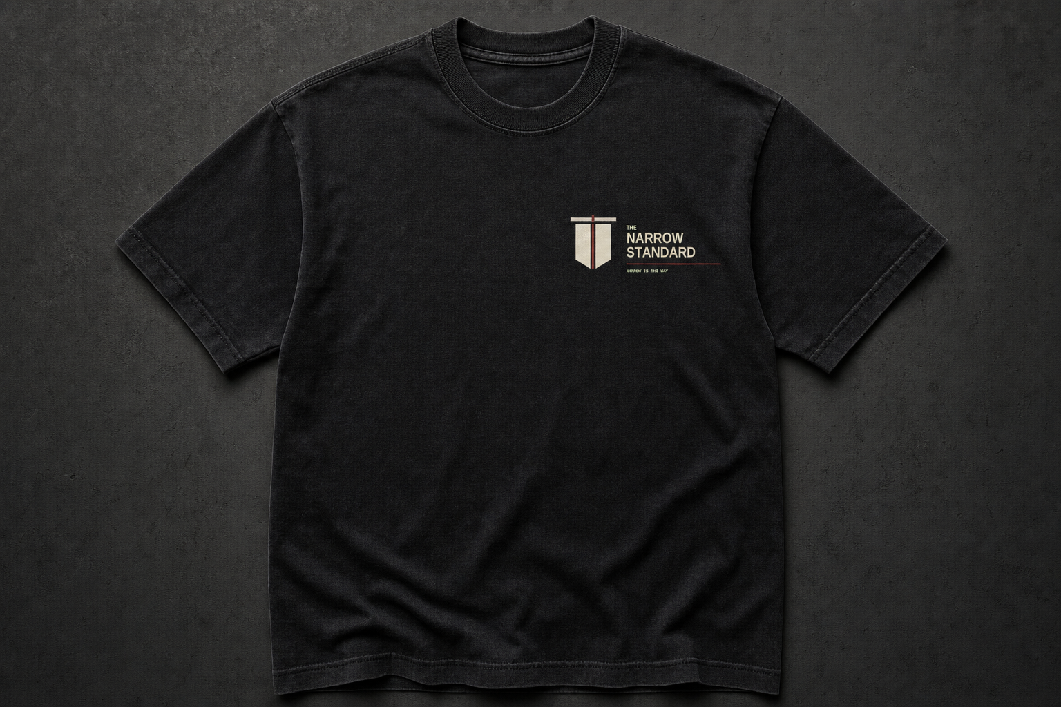 Route A logo on the left chest of a black T-shirt